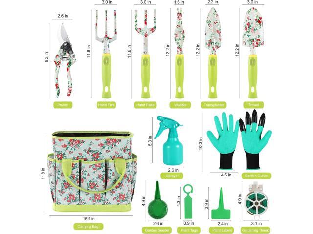 Gardening Tool Set - 13 PCS Heavy Duty Aluminum Gardening Tools Kit Floral Print Garden Tool Set with Non-Slip Rubber Handle & Durable Storage Tote...