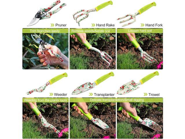 Gardening Tool Set - 13 PCS Heavy Duty Aluminum Gardening Tools Kit Floral Print Garden Tool Set with Non-Slip Rubber Handle & Durable Storage Tote...