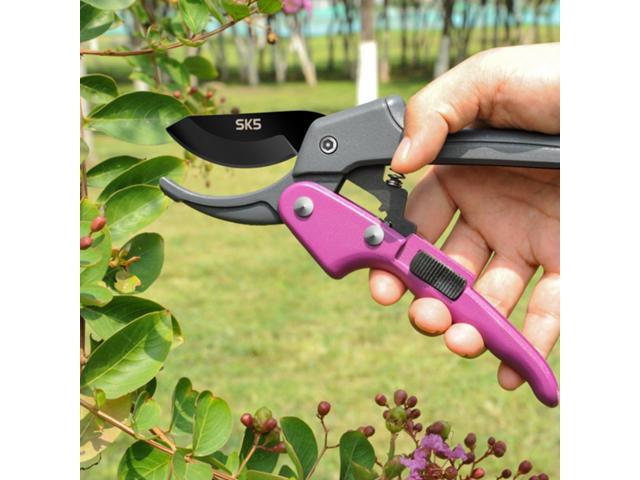 Premium 8 inch garden clippers, 3 Times Easy to Work, Arthritis Weak Hand Snips (Pulley lever -pruners- Purple)