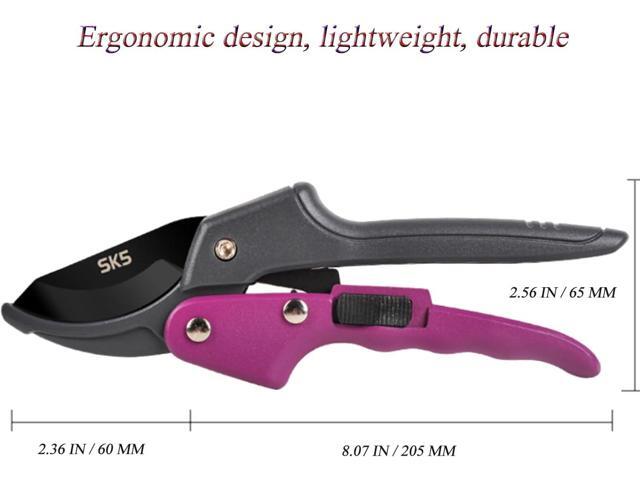 Premium 8 inch garden clippers, 3 Times Easy to Work, Arthritis Weak Hand Snips (Pulley lever -pruners- Purple)