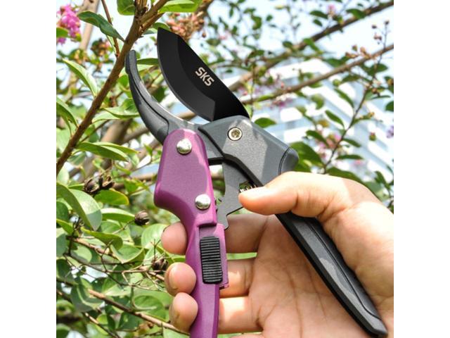 Premium 8 inch garden clippers, 3 Times Easy to Work, Arthritis Weak Hand Snips (Pulley lever -pruners- Purple)