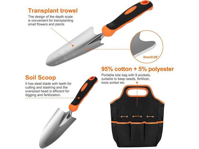 Gardening Tool Set, CHRYZTAL Stainless Steel Heavy Duty Gardening Tool Set, with Non-Slip Rubber Grip, Storage Tote Bag, Outdoor Hand Tools, Ideal...