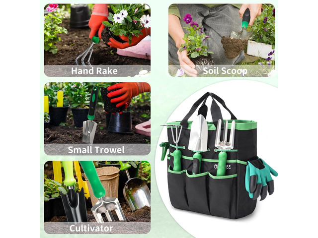 Garden Tool Set with Bag and Gloves, Heavy Duty Stainless Steel Gardening Tool Set, Ideal Gardening for Women and Men, Set of 9