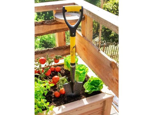 D-Handle Gardening Shovel with Cushioned Grip, Fiberglass Handle with Carbon Manganese Steel Blade, 30' Mini Handle, Yellow, for Raised Garden Beds...