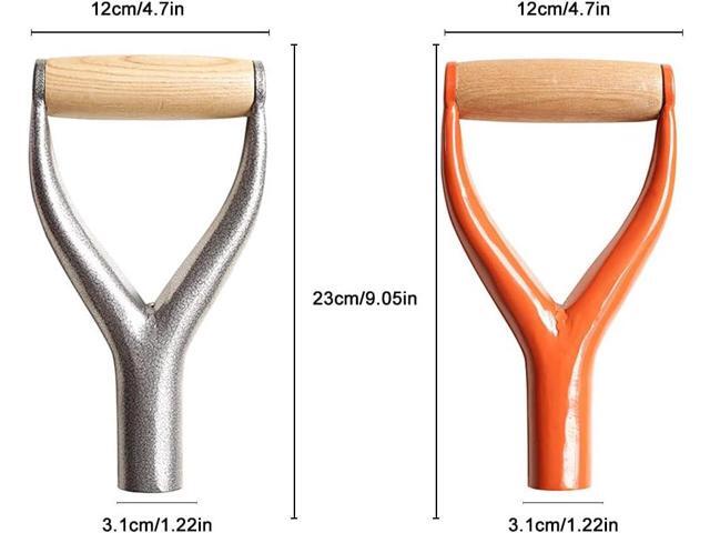 CALIDAKA Shovel D Grip Handle 3.1cm/1.22inch Inside Diameter Metal Replacement With Wooden Grip for Garden Digging Raking Tool 9.05x4.7inch