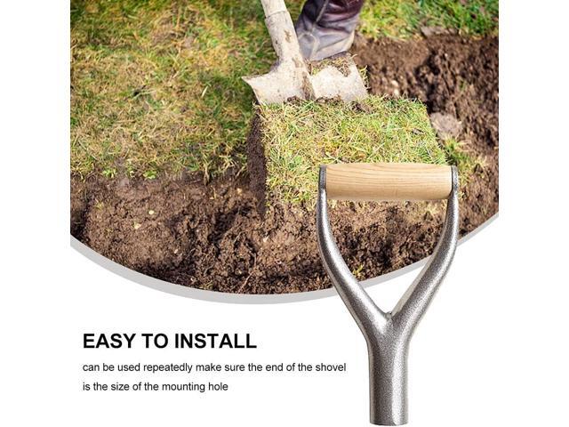 CALIDAKA Shovel D Grip Handle 3.1cm/1.22inch Inside Diameter Metal Replacement With Wooden Grip for Garden Digging Raking Tool 9.05x4.7inch