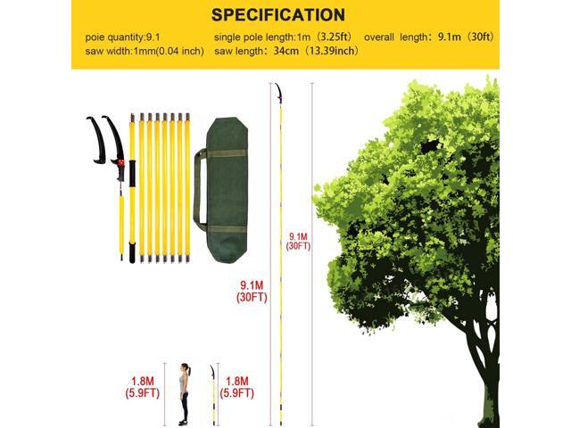 30 Feet Tree Pole Pruner, Durable Tree Trimmers Handle, Manual Branches Trimmer for Garden Tools Loppers Hand Pole Saws Extendable Height with...