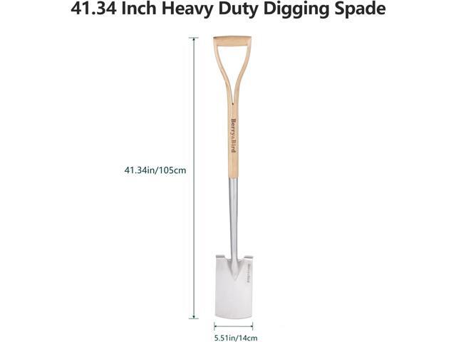 Berry & Bird Garden Digging Spade, 41' Stainless Steel Square Border Spade, Heavy Duty European Shovel with D-Grip Handle, Traditional English Style...