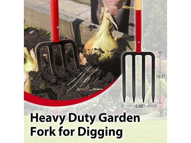 Heavy Duty Garden Fork for Digging, 4 Tines Pitch Fork for Gardening Compost, Garden Pitch Fork with Wooden Handle, 45 Inches