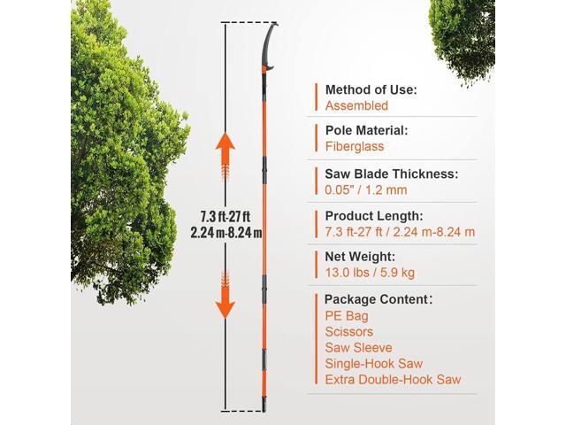 VEVOR Manual Pole Saw, 7.3-27 ft Extendable Tree Pruner, Sharp Steel Blade and Scissors High Branches Trimming, Branch Trimmer with Lightweight 8...