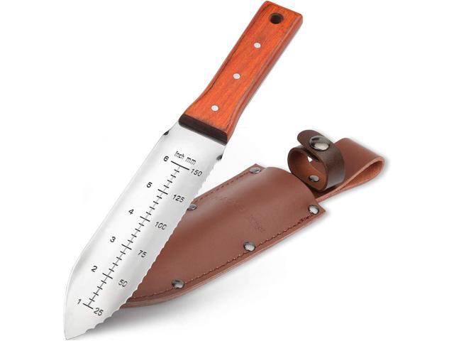 HAUSHOF Hori Hori Garden Knife 7Stainless Steel Serrated Blade with Cutting Edge, Gardening Tool with Leather Sheath for Weeding, Planting,...