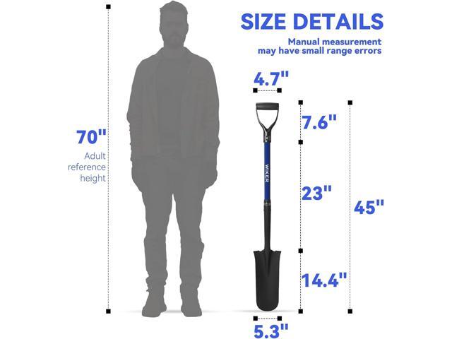 WIKER Spade Shovel,Sharp Shooter Shovel,Shovels for Digging,Planting,Trenching,Gardening,Drain Spade with Fiberglass Handle Heavy Duty,Blue,45 inches