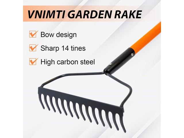 Garden Rake for Gardening, Heavy Duty Garden Rake for Lawns, 14 Tines Bow Rake with Fiberglass Handle, 58 Inches
