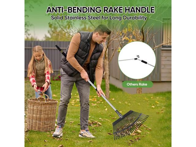 Rake Heavy Duty 6FT Long Garden Rake, 18.5 Inch Wide, 25 Metal Tines, Adjustable Stainless Steel Handle, Leaf Rakes for Leaves, Yards, Grass,...