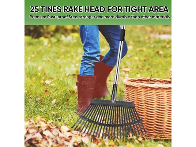 Rake Heavy Duty 6FT Long Garden Rake, 18.5 Inch Wide, 25 Metal Tines, Adjustable Stainless Steel Handle, Leaf Rakes for Leaves, Yards, Grass,...