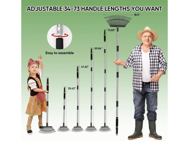 Rake Heavy Duty 6FT Long Garden Rake, 18.5 Inch Wide, 25 Metal Tines, Adjustable Stainless Steel Handle, Leaf Rakes for Leaves, Yards, Grass,...