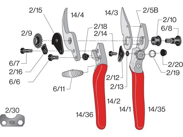 FELCO Pruning Shears (F 14) - High Performance Swiss Made One-Hand Garden Pruner with Steel Blade,Red, Silver