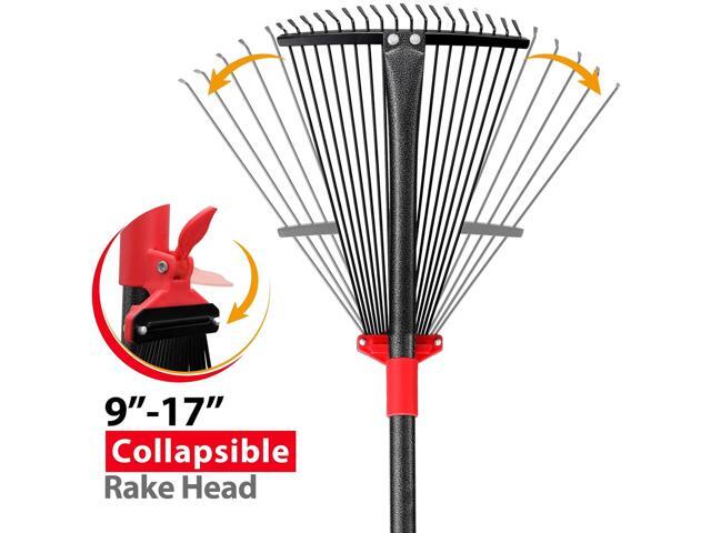 Rake, Adjustable Rake for Leaves with 9-17 Rake Head, Rakes for Lawns Heavy Duty, 60 in Garden Rake with 18 Clog-Free Tines, Long Handle, Metal...