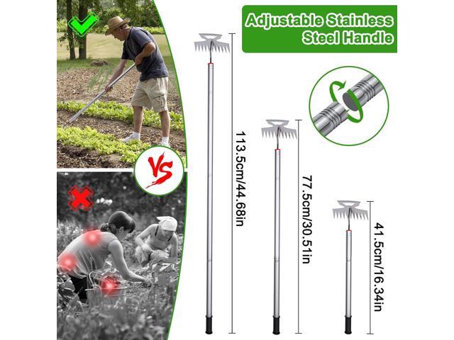New Adjustable Uprooting Weeding Tool with Long Handle,11-Teeth Weed Puller Rake 2-in-1 Hand Weeder Garden Tools for Garden & Backyard,Manganese...