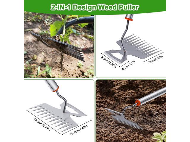 New Adjustable Uprooting Weeding Tool with Long Handle,11-Teeth Weed Puller Rake 2-in-1 Hand Weeder Garden Tools for Garden & Backyard,Manganese...