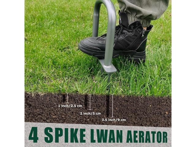 Height Adjustable Mannual Lawn Aerator for Compacted Soils and Lawns Hand Aerator with 4 Spike Aerator