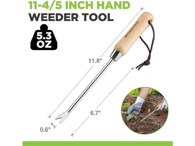WORKPRO Dandelion Weeder Puller Tool with Wood Handle, Polished Stainless Steel Garden Weed Remover Tool, Two-Pronged Fork Weeder Tool for Lawn...