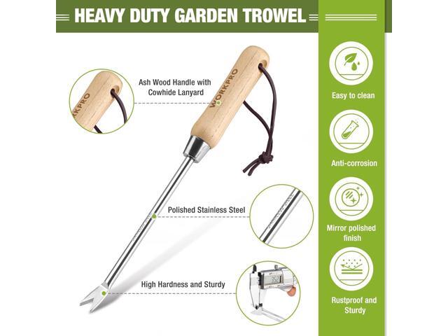 WORKPRO Dandelion Weeder Puller Tool with Wood Handle, Polished Stainless Steel Garden Weed Remover Tool, Two-Pronged Fork Weeder Tool for Lawn...