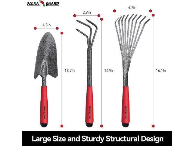 FLORA GUARD Garden Tool Set 6 Piece Heavy Duty, Large Size Gardening Hand Tools, Sturdy & Durable, Classic Utility Gardening Gift for Seniors and...