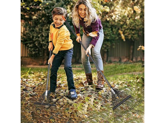 High-Carbon Steel Gardening Leaf Rake, Suitable for Raking Leaves and Lawn Tidying,Adjustable Split Long Handle 33-67', 24tines 23.2' Wide,Garden...