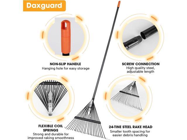 High-Carbon Steel Gardening Leaf Rake, Suitable for Raking Leaves and Lawn Tidying,Adjustable Split Long Handle 33-67', 24tines 23.2' Wide,Garden...