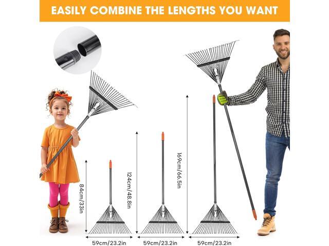 High-Carbon Steel Gardening Leaf Rake, Suitable for Raking Leaves and Lawn Tidying,Adjustable Split Long Handle 33-67', 24tines 23.2' Wide,Garden...