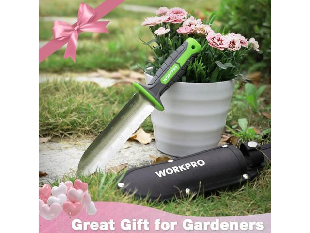 WORKPRO Hori Hori Garden Knife, 7' Stainless Steel Blade with Cutting Edge, Garden Tools with Oxford Sheath, Ergonomic TRP Handle with Hanging Hole...