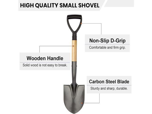 Shovel for Digging, Round Small Shovel with Wooden D-Handle, Metal Garden Shovel for Gardening, 28 Inches