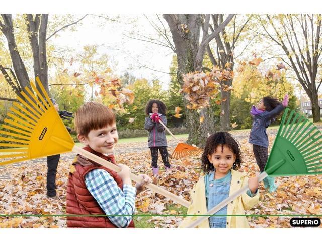 Superio Kids Garden Rakes, 2 Pack, Rakes with Wooden Handle, Plastic Head, 34' (Green)