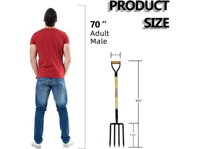 Garden Fork, 4-Tine Spading Digging Fork, Pitch Fork-45Inch, Forged Steel Y-Grip, Wood Handel