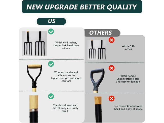 Garden Fork, 4-Tine Spading Digging Fork, Pitch Fork-45Inch, Forged Steel Y-Grip, Wood Handel