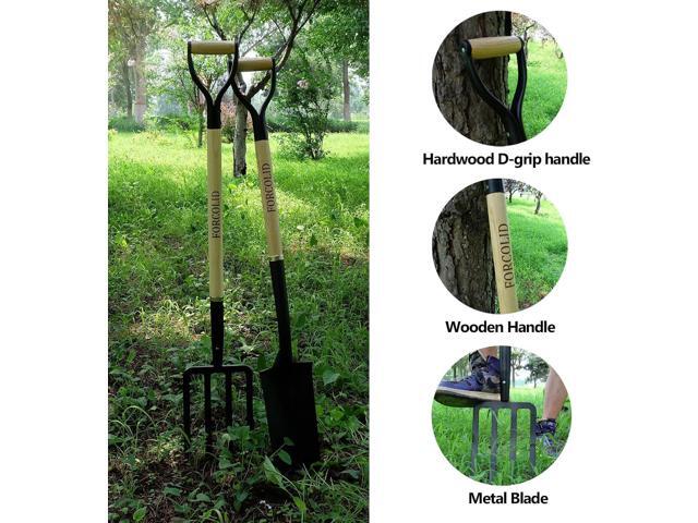 Garden Fork, 4-Tine Spading Digging Fork, Pitch Fork-45Inch, Forged Steel Y-Grip, Wood Handel