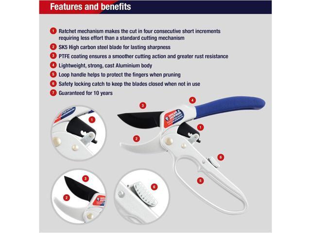 Spear & Jackson 6358RS Razorsharp Ratchet Anvil Pruners / Pruning Shears with Loop Handle. Clean & Easy Cutting. Cuts Thick Branches