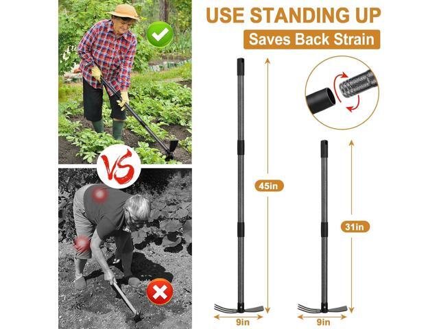 Garden Hoe Tool, 2-in-1 Heavy Duty Dual-Head Weeding Tool, 45' Adjustable Long Handle Cultivator for Weeding, Tilling, Lawn Yard Flower Bed...