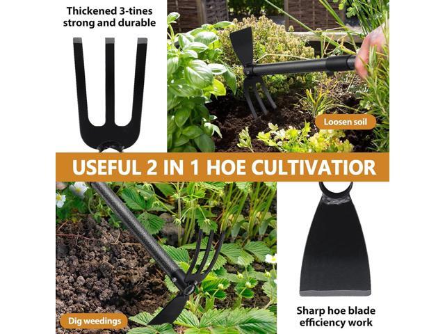 Garden Hoe Tool, 2-in-1 Heavy Duty Dual-Head Weeding Tool, 45' Adjustable Long Handle Cultivator for Weeding, Tilling, Lawn Yard Flower Bed...
