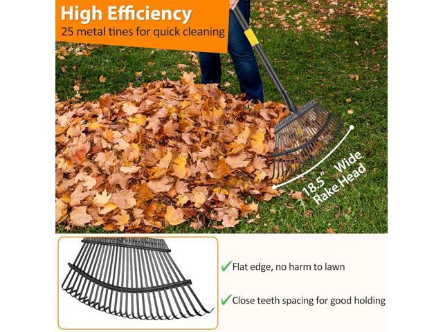 Rake, Garden Rake for Leaves, Heavy Duty Metal Leaf Rake with 37-65 inch Adjustable Steel Handle, 25 Tines 18' Wide Rake Garden Tools for Lawns...