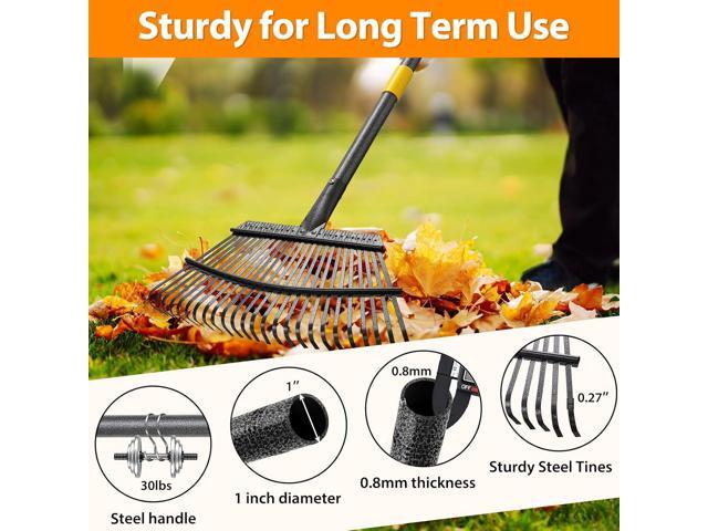 Rake, Garden Rake for Leaves, Heavy Duty Metal Leaf Rake with 37-65 inch Adjustable Steel Handle, 25 Tines 18' Wide Rake Garden Tools for Lawns...