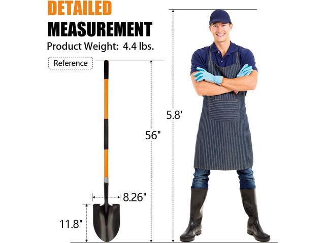 Heavy Duty Gardening Shovel, 56 Inch Round Blade with Fiberglass Handle (Orange)