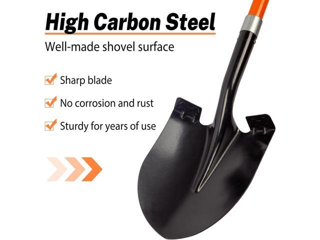 Heavy Duty Gardening Shovel, 56 Inch Round Blade with Fiberglass Handle (Orange)