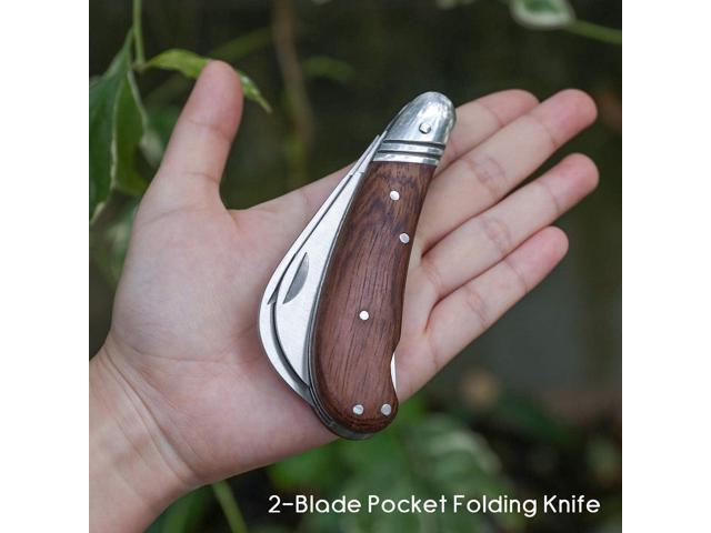 Double Blade Grafting Knife, Stainless Steel Garden Budding Tool, Folding Pocket Knife for Multi Cutting, Weed Branches and Mushroom Digging