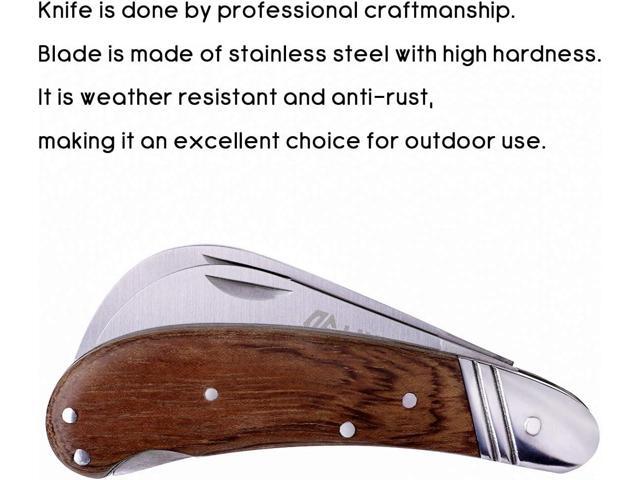 Double Blade Grafting Knife, Stainless Steel Garden Budding Tool, Folding Pocket Knife for Multi Cutting, Weed Branches and Mushroom Digging