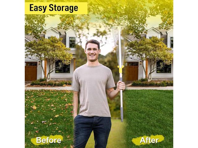 JARDINEER Adjustable Metal Leaf Rake, for Leaves Shrubs and Small Areas in Garden, Yard, Lawn, with Expandable Head 7-23', for Men Women Kids