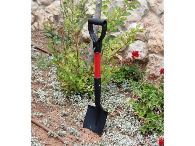 TABOR TOOLS Shovel with Round Point Blade and Comfortable D Grip 20 Inch Fiberglass Handle, Mini Trunk Digging Spade. J211A. (D Handle, Short Shovel)