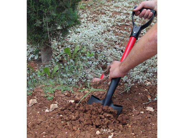 TABOR TOOLS Shovel with Round Point Blade and Comfortable D Grip 20 Inch Fiberglass Handle, Mini Trunk Digging Spade. J211A. (D Handle, Short Shovel)
