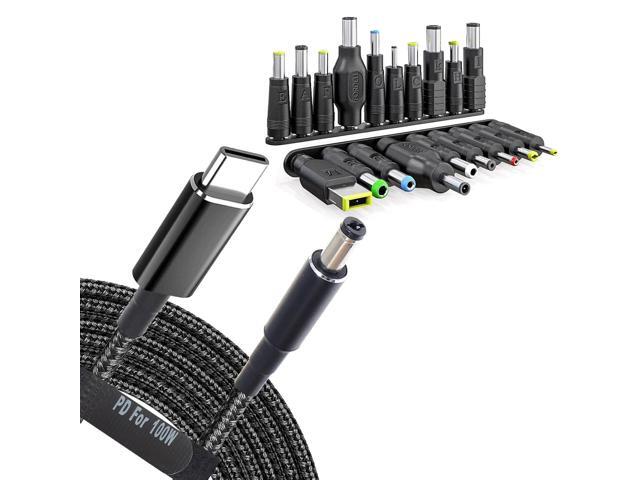 USB C to DC Adapters 19 Set Power Plug Kit - Universal Charger Supply Cable Braided PD Cord & 5.5x2.1mm Round Barrel Jack for MSI Acer Asus...